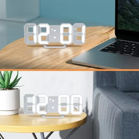 Buy a 3D LED digital alarm clock wall clock featuring time, date, and temperature display.