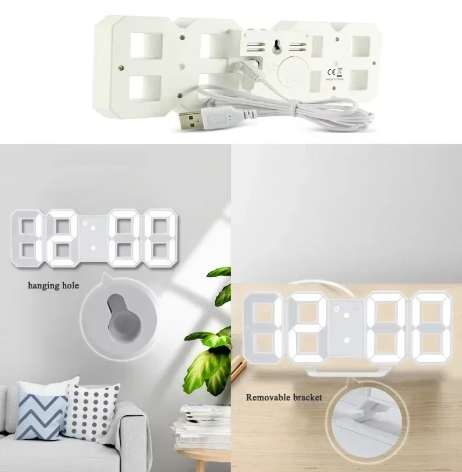 Buy a 3D LED digital alarm clock wall clock featuring time, date, and temperature display.